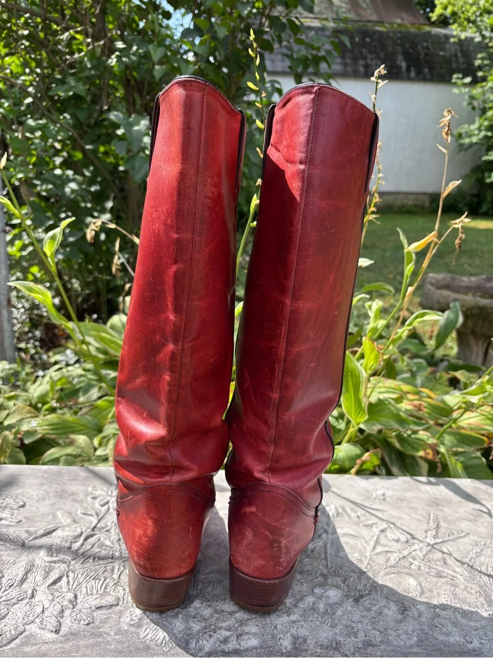 Frye Carson Pull On Red Leather Over-the-Knee Riding Boots